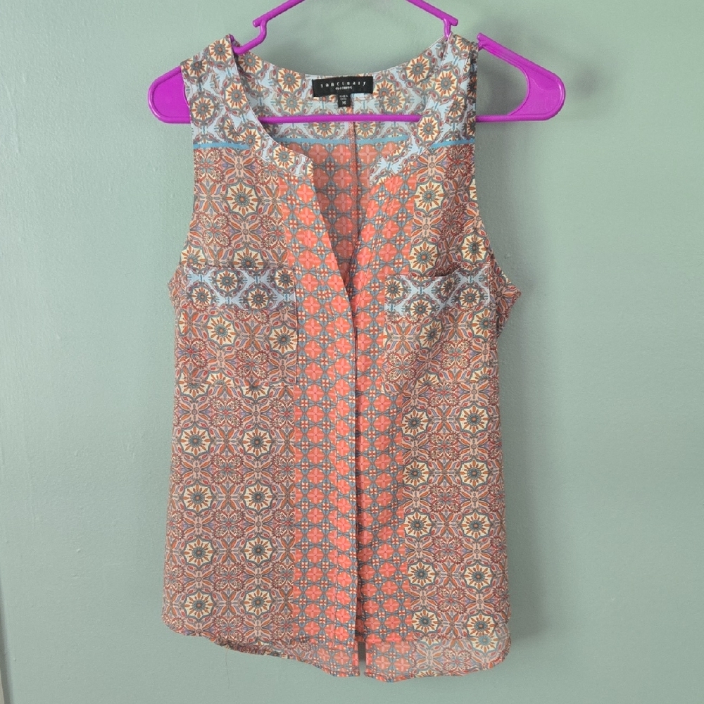 Banana Republic Orange and Blue Blouse Vibrant Top